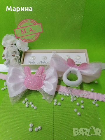 'Розово зайче' нежни празнични аксесоари за момиче!, снимка 3 - Шноли, диадеми, ленти - 32113540