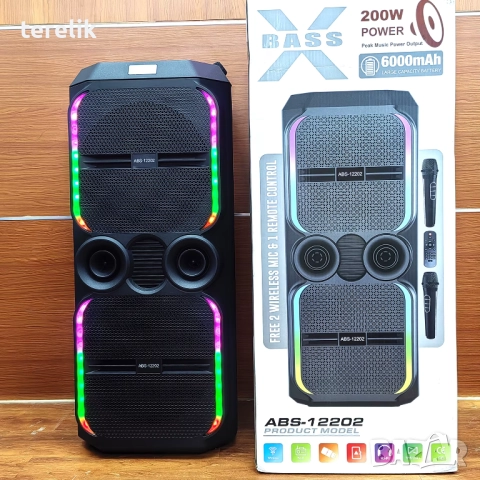 🔊 ABS-12202 – 12”×2 Xbass 200W 6000mah-50лв Професионална караоке тонколона, Bluetooth, 2 микрофонa, снимка 15 - Караоке - 51831246