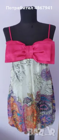 RARE Рокля 10 / M - Копринено Ефирна с Голяма Панделка - 100% SILK - Paisley