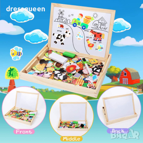 3971 Магнитна дървена дъска с пъзел 3 в 1 Ферма, снимка 5 - Други - 44614909