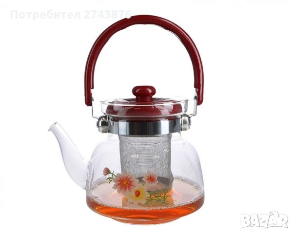 Изящен стъклен огнеупорен чайник с метален филтър MY-208, снимка 1