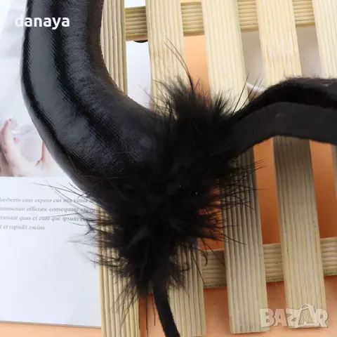 5201 Парти диадема Дяволски рога с пух червени или черни, снимка 5 - Други - 47289060