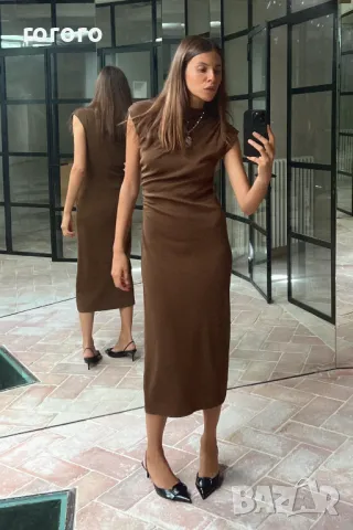 кафява рокля ZARA, снимка 5 - Рокли - 48113470