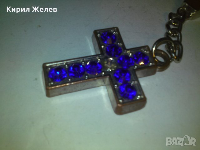 МЕДНО КРЪСТЧЕ с КРАСИВИ СИНИ КРИСТАЛИ ФАСЕТИРАНИ 13459, снимка 8 - Колиета, медальони, синджири - 29825617