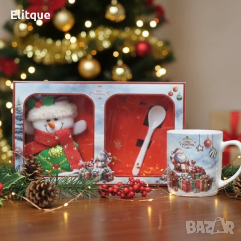 Празничен подаръчен комплект с чаша, лъжичка и снежен човек – готов за подаряване, снимка 3 - Други - 52571020