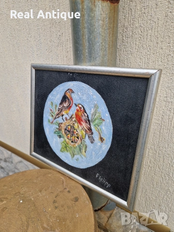 Страхотна антикварна авторска картина масло върху фазер , снимка 5 - Картини - 54213943