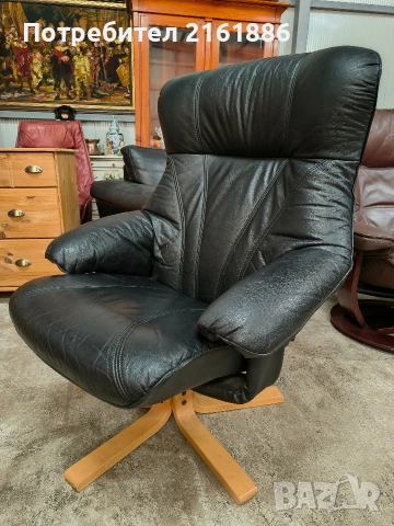 Relax кресло с отоманка от естествена кожа , снимка 3 - Дивани и мека мебел - 54129612