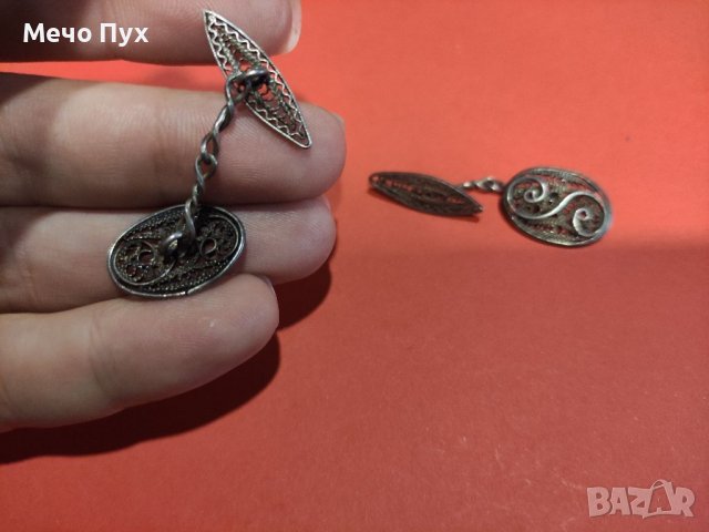 Стари сребърни ръкавели филигран , снимка 5 - Антикварни и старинни предмети - 37761719