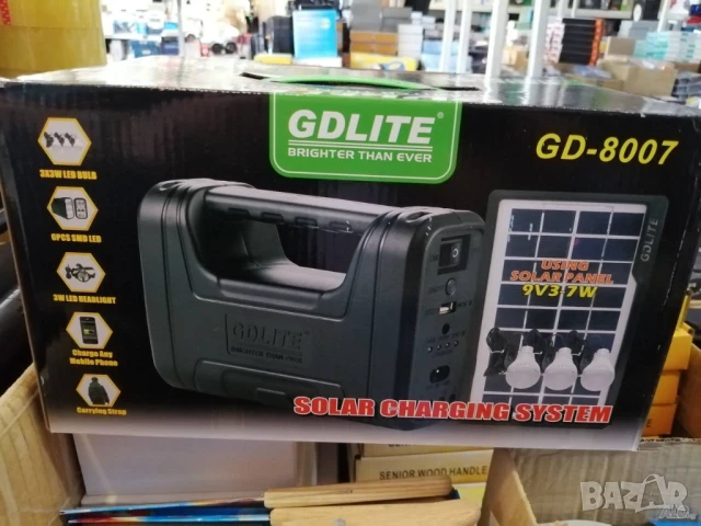 Мобилна соларна система, GD-8007, Соларен панел 3, 7W, Автономия 7-21 часа,Батерия 6V 4Ah,USB кабел