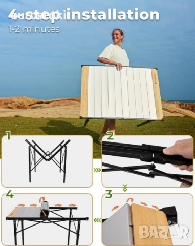 Сгъваема къмпинг маса KingCamp, голяма къмпинг маса 136 х 70 см, до 80 кг, за 4-6 души, навиващ се , снимка 6 - Къмпинг мебели - 52777101