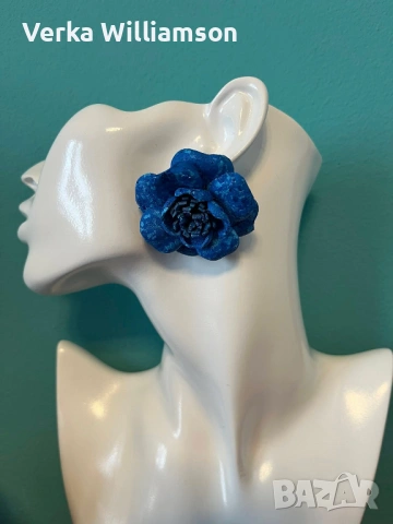 Сини обици от естествена кожа модел 19, снимка 3 - Обеци - 53888450