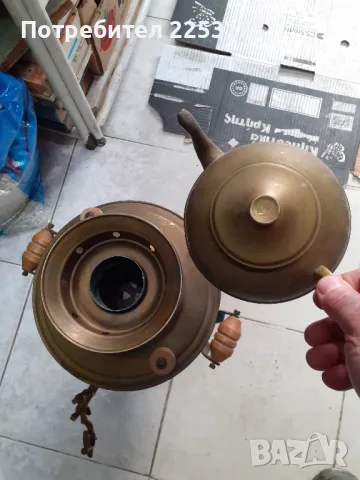 Стар месингов самовар с чайник горе, снимка 2 - Колекции - 48703506