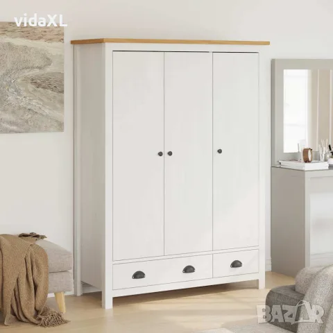 vidaXL Гардероб с 3 врати Hill бял 127x50x170 см борово дърво масив, снимка 2 - Гардероби - 56146481