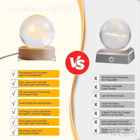 LED Светеща кристална топка/лампа, 3D сензорна-Принц, снимка 9 - Настолни лампи - 49411162