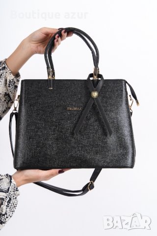 Черна дамска чанта за рамо D i a r d i черен/син цвят "лукс" , снимка 2 - Чанти - 44329003