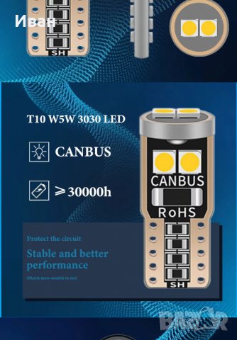 Качественни ЛЕД LED крушки Cambus CE за габаритни светлини Т10 за фар на кола автомобил + подарък, снимка 2 - Аксесоари и консумативи - 31766232