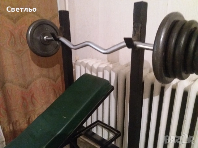 Лежанка Крив лост Тежести Дискове Ръкохватки Дъмбели, снимка 4 - Фитнес уреди - 54246461