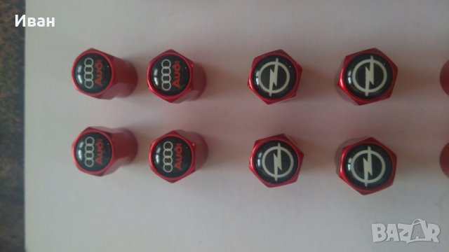 Шестограмни метални червени капачки за вентили винтили с емблеми на кола автомобил мотор джип, снимка 12 - Аксесоари и консумативи - 29435168