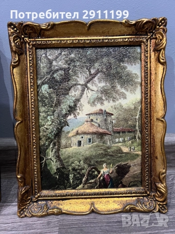 Малка антикварна картина, комплект от четири, снимка 4 - Картини - 52814261