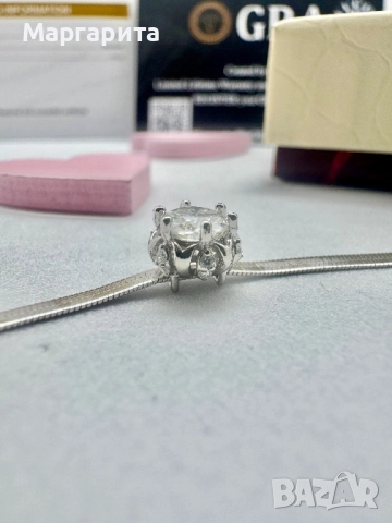 Сребърна гривна с мойсанит (диамант ) 0.5 карата, снимка 3 - Гривни - 52059314