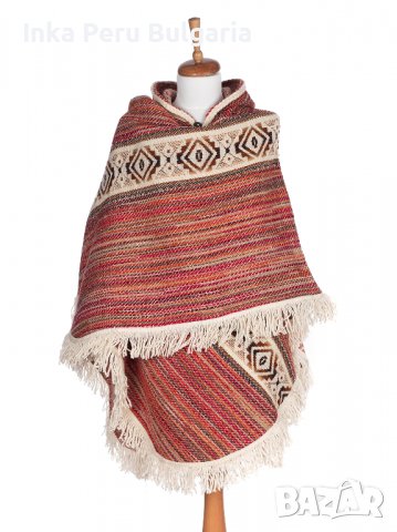 Автентичнo еквадорско унисекс отворено пончо, 100% вълна, оранжево-червено , снимка 8 - Блузи с дълъг ръкав и пуловери - 40189753