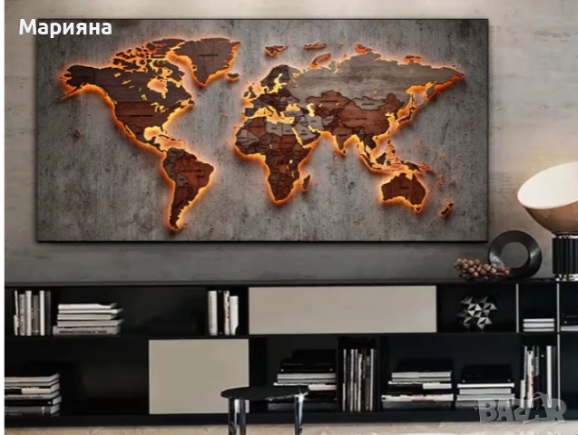 Карта на света за стена без рамка 100х200 см