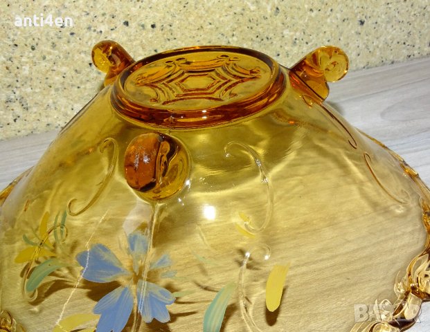 Стара стъклена фруктиера в кехлебарен цвят, снимка 7 - Аксесоари за кухня - 40074972