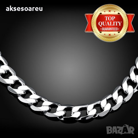 Посребрен сребърен ланец 4 мм плетка панцер бижу верига мода синджир бижутерия Благородна твърда сто, снимка 14 - Колиета, медальони, синджири - 38360336