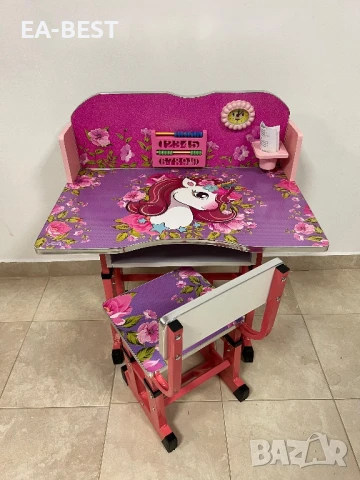 🎨 Детски комплект бюро + стол – регулируем, с образователни аксесоари и забавен дизайн! 🎨