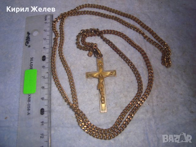 СТАРИННО ПОСРЕБРЕНО БРОНЗОВО РАЗПЯТИЕ КРЪСТ МАЙСТОРСКА РЯДКА РАБОТА с ПОЗЛАТЕНА РЕТРО ВЕРИЖКА 17316 , снимка 4 - Антикварни и старинни предмети - 37170808