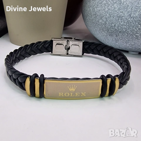 Мъжка кожена гривна Rolex от медицинска стомана