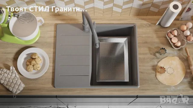 Сив кухненска мивка от гранит Копенхаген 620х500 Top 45, снимка 4 - Мивки - 48984082