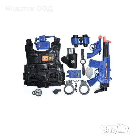  Комплект полицай, със звук и светлини, аксесоари, 8 бр.
