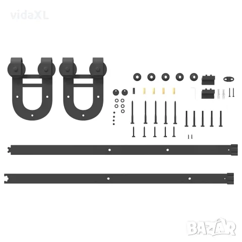 vidaXL Комплект механизъм за плъзгаща врата, 183 см, стомана, черен, снимка 5 - Железария - 56147423
