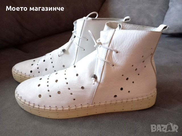 Нови български кожени ботички с перфорации и връзки – № 39 (с етикет), снимка 2 - Дамски ежедневни обувки - 52072048