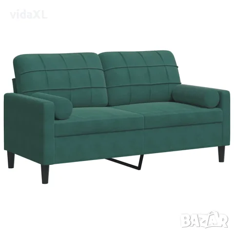 vidaXL 2-местен диван с възглавници тъмнозелен 140 см кадифе
