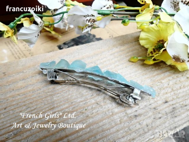 Шнола за коса от матирано стъкло - Морско синьо аквамарин, снимка 3 - Аксесоари за коса - 29186969