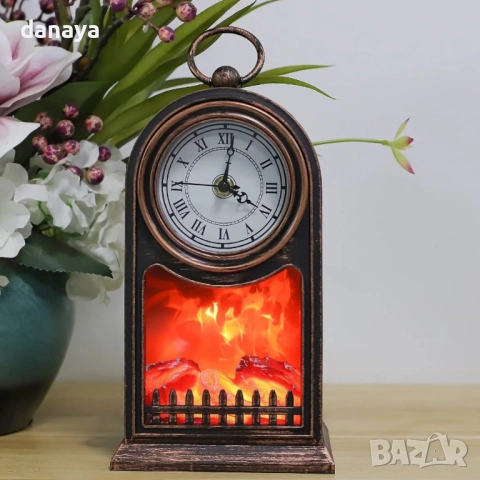 Декоративна ретро камина с часовник, USB, 25 см, снимка 5 - Стенни часовници - 52711368