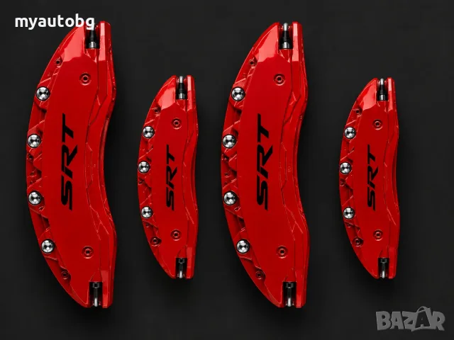 Метални капаци за спирачни апарати SRT – Dodge / Jeep – 4 броя, Червени, снимка 3 - Аксесоари и консумативи - 55914248