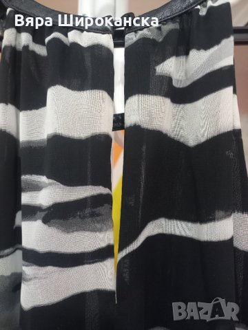 СЕКСИ рокля от немачкаема коприна в черно, сиво и бяло. Размер: L, XL., снимка 3 - Рокли - 40631282