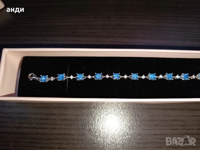 Сребърна гривна със син топаз , снимка 6 - Гривни - 48147476