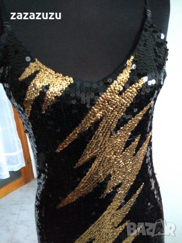 Елегантна дамска рокля - черно и злато пайети