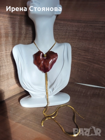 Колие с естествен цвят на Антуриум , снимка 6 - Колиета, медальони, синджири - 52389905