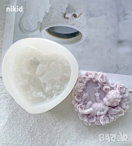 ангел в сърце с рози силиконов молд форма за украса декорация фондан торта гипс, снимка 4 - Форми - 16049197