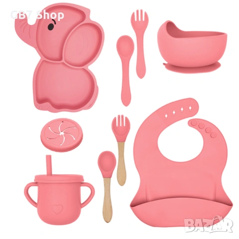 Комплект Силиконови Бебешки Прибори 9 в 1 – Безопасно, Удобно и Весело Хранене!, снимка 17 - Прибори, съдове, шишета и биберони - 52740785