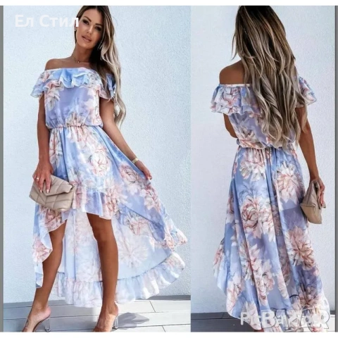 💕Асиметрична рокля от шифон с отворени рамене