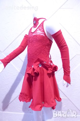 Детска рокля за спортни танци в червен цвят и гол гръб, снимка 5 - Детски рокли и поли - 42805133