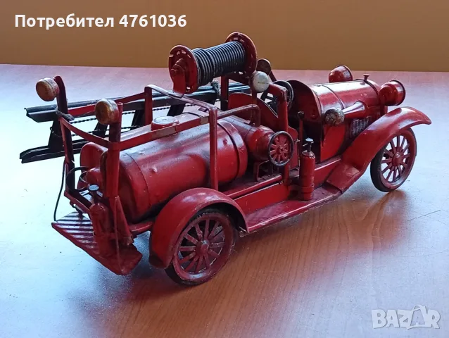 Стара ръчно изработена метална количка пожарна, снимка 3 - Колекции - 55962185