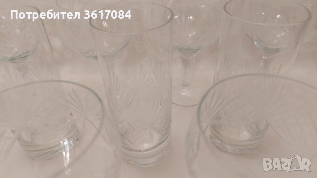Комплект кристални чаши и ръчно изработени стъклени чаши с гравюра, снимка 4 - Сервизи - 40241171