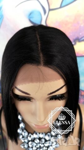 Луксозна Перука Лейс Фронт Модел Изградена Косъм по Косъм Стил Прическа Каре в Черен Цвят КОД 1200, снимка 5 - Аксесоари за коса - 29629512